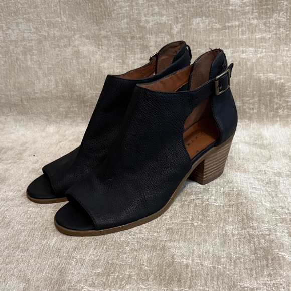 Lucky Brand Black Peep-Toe Heeled Boots - Picture 1 of 11